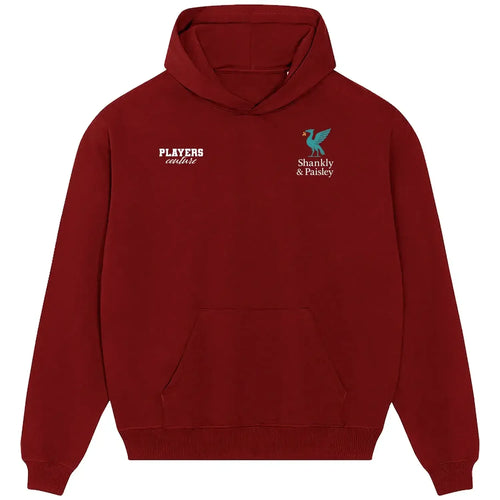 Shankly & Paisley Turquoise hoodie – red men's hoodie featuring the Shankly & Paisley Turquoise Players Couture logo