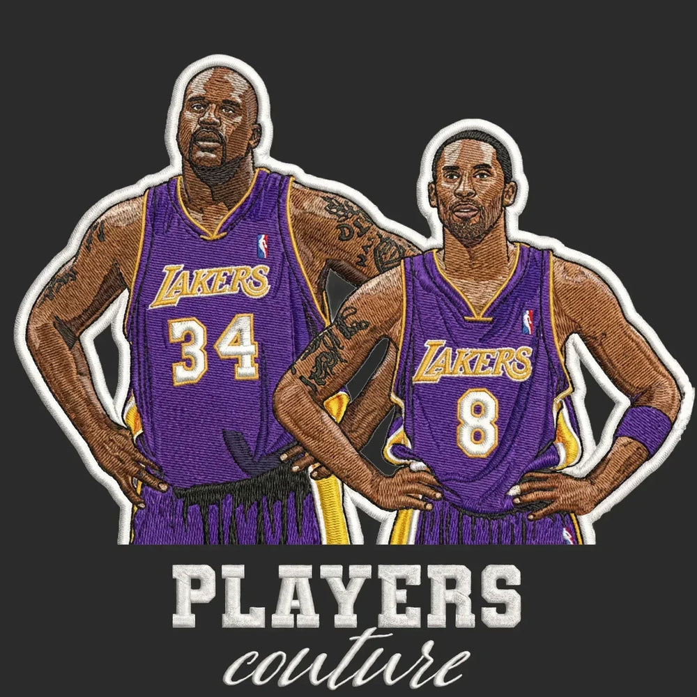 Shaq & Kobe Bryant Badge Men's Hoodie – black close-up detail shot of the Shaq & Kobe Bryant Players Couture logo design