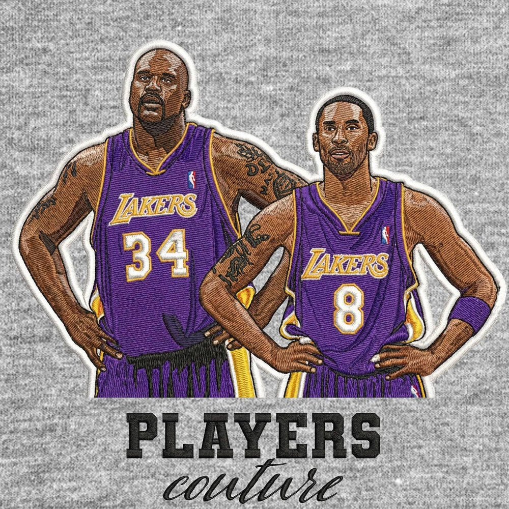 Shaq & Kobe Bryant Badge Men's Hoodie – grey close-up detail shot of the Shaq & Kobe Bryant Players Couture logo design