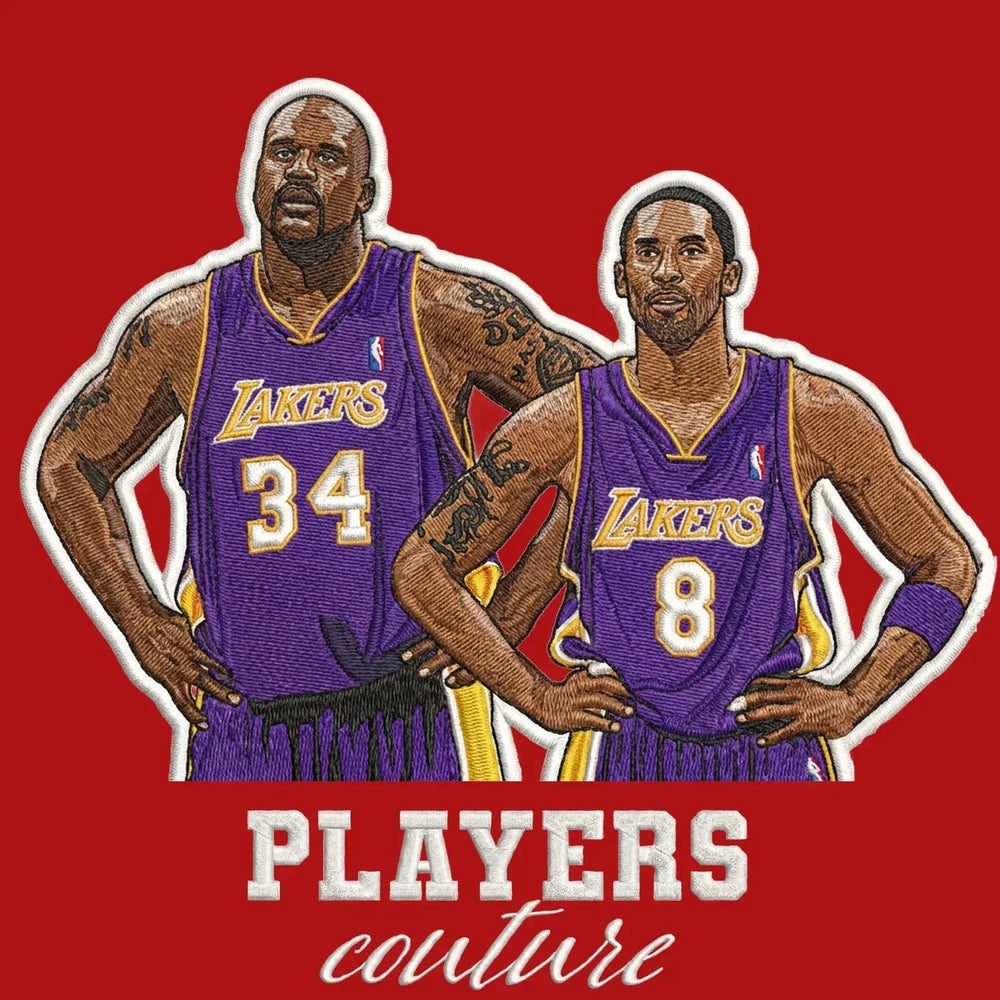Shaq & Kobe Bryant Badge Men's Hoodie – red close-up detail shot of the Shaq & Kobe Bryant Players Couture logo design