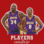 Shaq & Kobe Bryant Badge Men's Hoodie – red close-up detail shot of the Shaq & Kobe Bryant Players Couture logo design