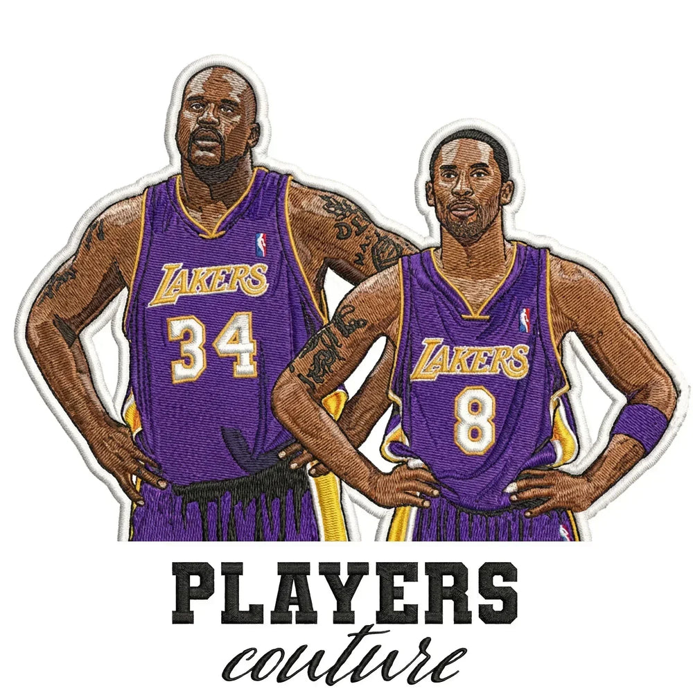 Shaq & Kobe Bryant Badge Men's Hoodie – white close-up detail shot of the Shaq & Kobe Bryant Players Couture logo design