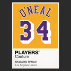 Shaquille O'Neal 34 Lakers Jersey Frame Men's T-Shirt – black close-up detail shot of the Shaquille O'Neal 34 Lakers Players