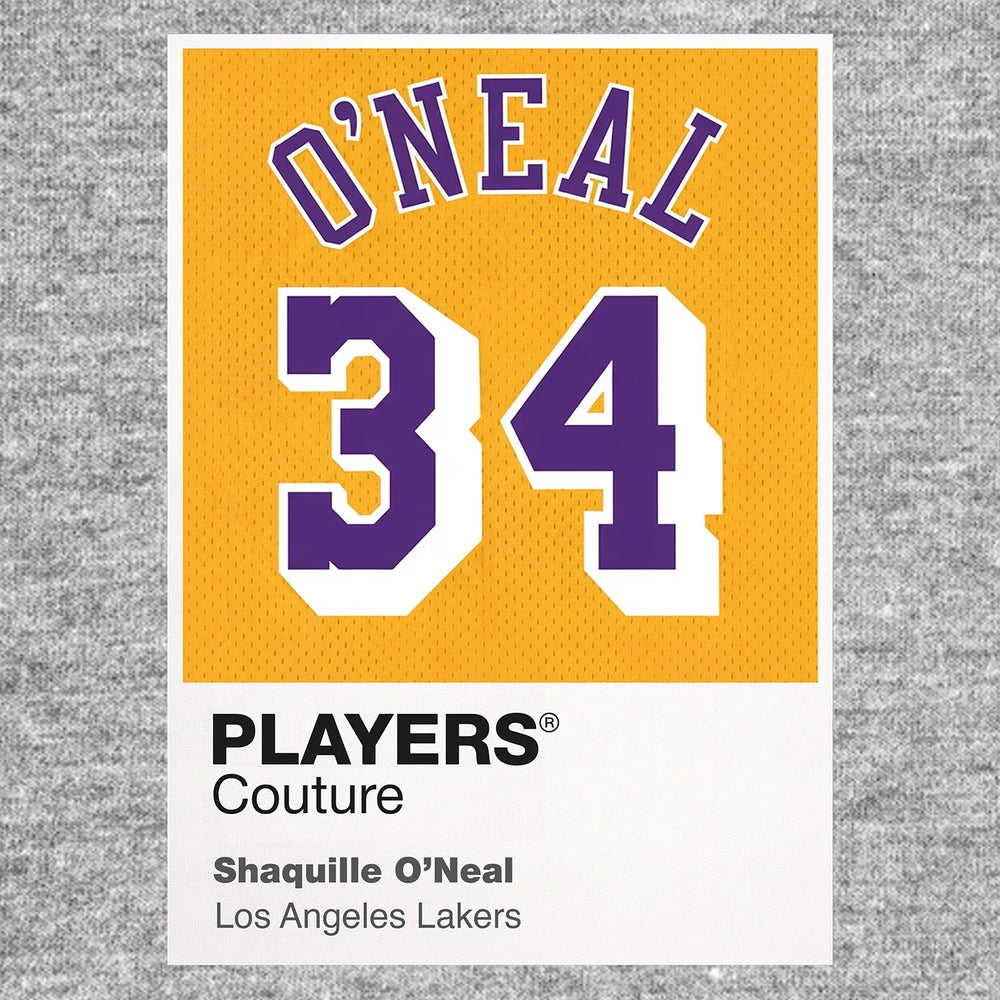 Shaquille O'Neal 34 Lakers Jersey Frame Men's T-Shirt – grey close-up detail shot of the Shaquille O'Neal 34 Lakers Players