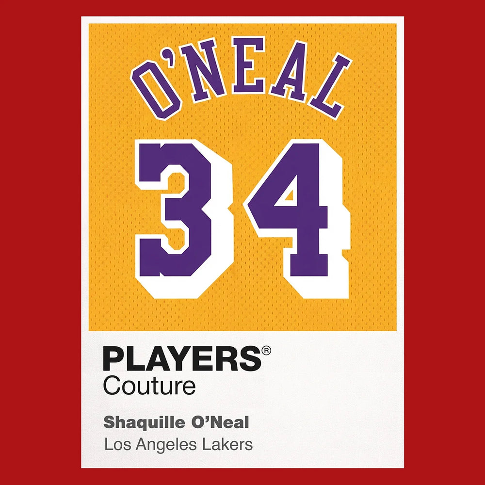 Shaquille O'Neal 34 Lakers Jersey Frame Men's T-Shirt – red close-up detail shot of the Shaquille O'Neal 34 Lakers Players