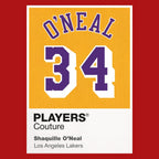 Shaquille O'Neal 34 Lakers Jersey Frame Men's T-Shirt – red close-up detail shot of the Shaquille O'Neal 34 Lakers Players