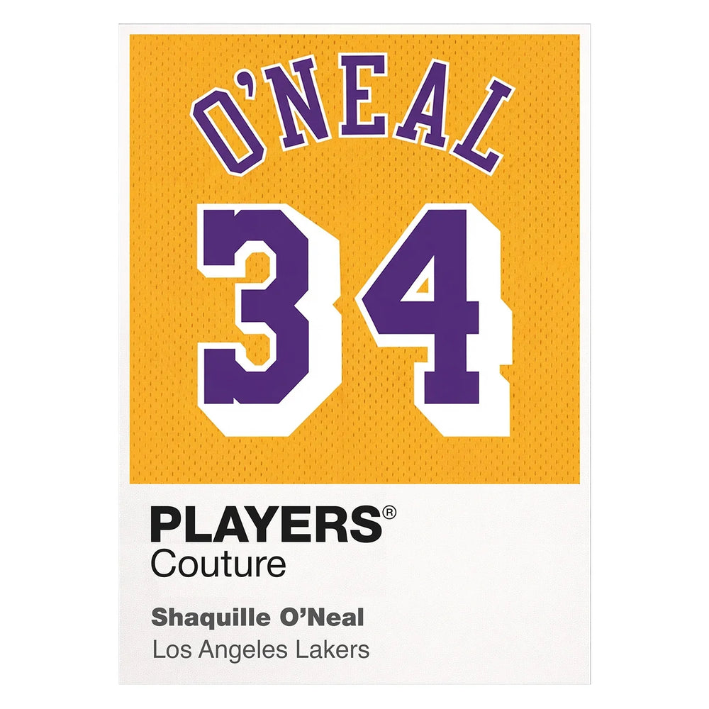 Shaquille O'Neal 34 Lakers Jersey Frame Men's T-Shirt – white close-up detail shot of the Shaquille O'Neal Players Couture