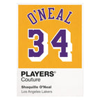 Shaquille O'Neal 34 Lakers Jersey Frame Men's T-Shirt – white close-up detail shot of the Shaquille O'Neal Players Couture