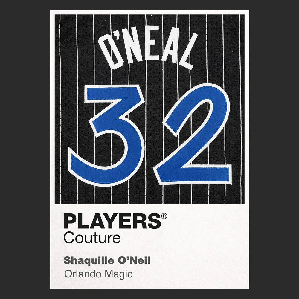Shaquille O'Neal 32 Magic Jersey Frame Men's Hoodie – black close-up detail shot of the Shaquille O'Neal 32 Magic Players