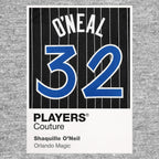 Shaquille O'Neal 32 Magic Jersey Frame Men's T-Shirt – grey close-up detail shot of the Shaquille O'Neal 32 Magic Players