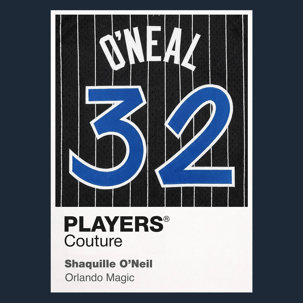 Shaquille O'Neal 32 Magic Jersey Frame Men's T-Shirt – close-up detail shot of the Shaquille O'Neal 32 Magic Players Couture
