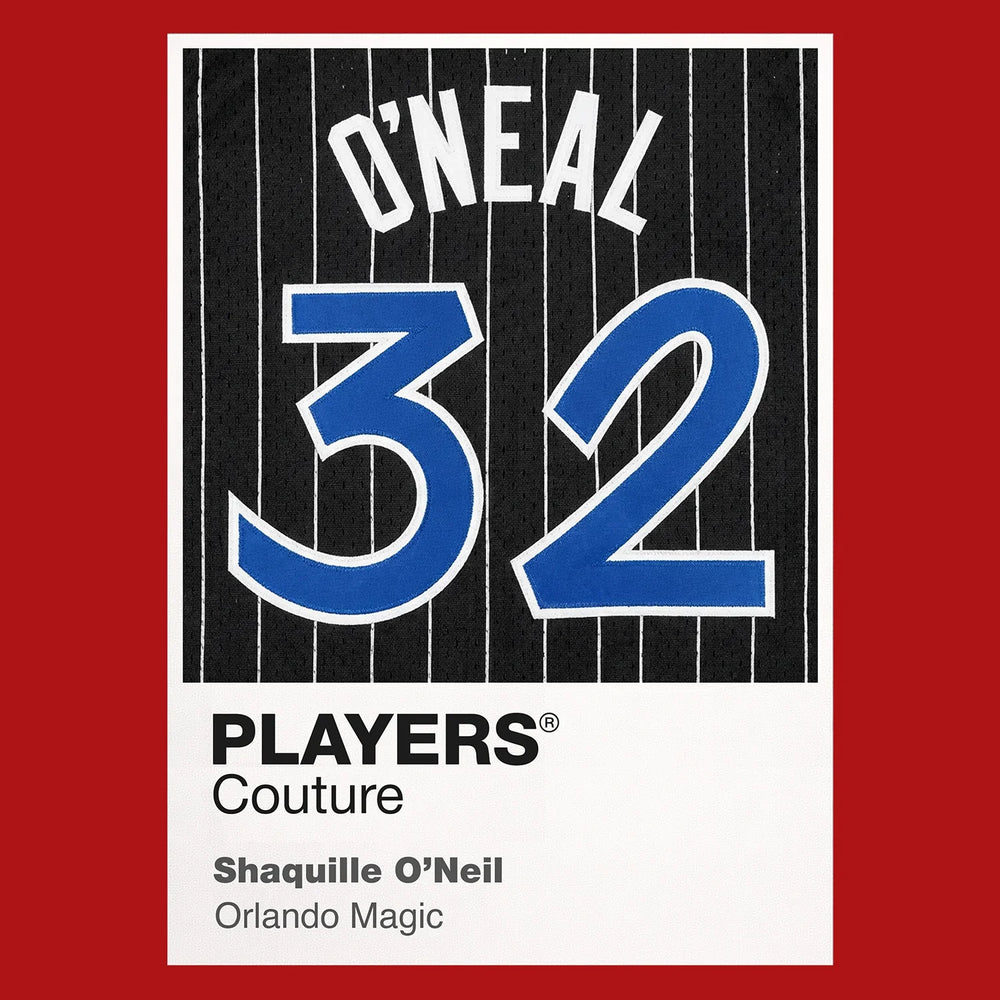 Shaquille O'Neal 32 Magic Jersey Frame Men's T-Shirt – close-up detail shot of the Shaquille O'Neal 32 Magic Players Couture