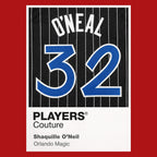 Shaquille O'Neal 32 Magic Jersey Frame Men's T-Shirt – close-up detail shot of the Shaquille O'Neal 32 Magic Players Couture