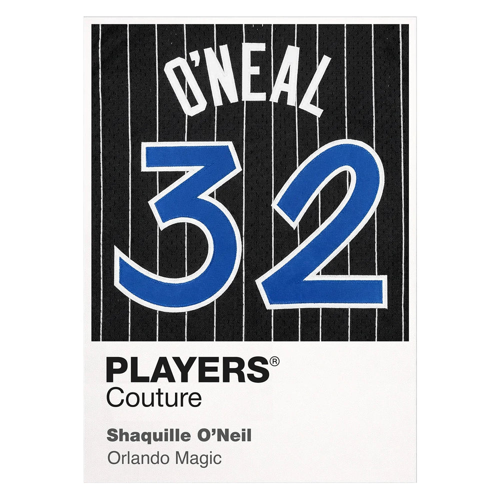 Shaquille O'Neal 32 Magic Jersey Frame Men's T-Shirt – close-up detail shot of the Shaquille O'Neal Players Couture logo