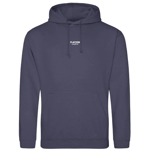 Essentials Collection hoodie – grey men's hoodie with black Essentials Collection letters and Players Couture logo on the