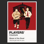 Shaun of the Dead Shaun with his red tie and cricket bat beside Ed during the London zombie outbreak Icon Frame artwork in black