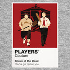 Shaun of the Dead Shaun with his red tie and cricket bat beside Ed during the London zombie outbreak Icon Frame artwork in grey