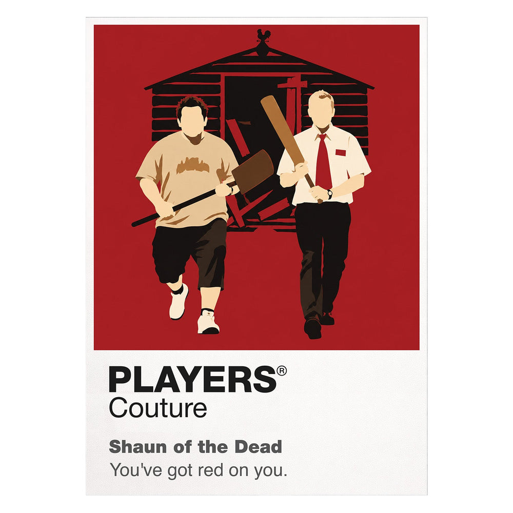 Shaun of the Dead Shaun with his red tie and cricket bat beside Ed during the London zombie outbreak Icon Frame artwork on white