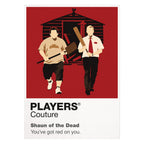 Shaun of the Dead Shaun with his red tie and cricket bat beside Ed during the London zombie outbreak Icon Frame artwork on white