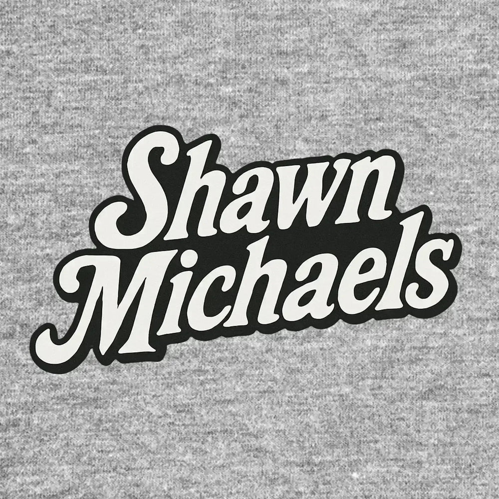 Shawn Michaels Logo Men's Hoodie – grey close-up detail shot of the Shawn Michaels Players Couture logo design