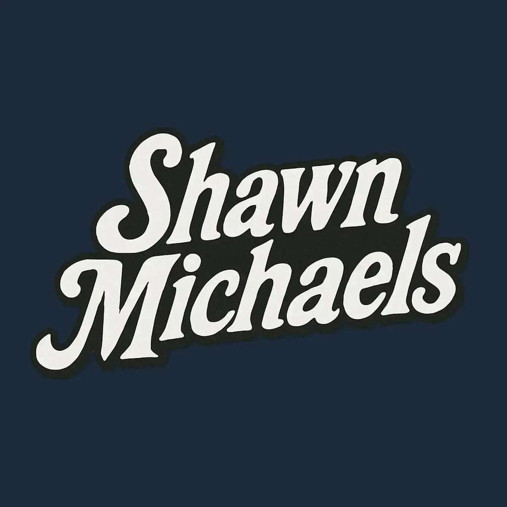 Shawn Michaels Logo Men's Hoodie – navy close-up detail shot of the Shawn Michaels Players Couture logo design