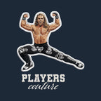 Shawn Michaels Badge Men's Hoodie – white close-up detail shot of the Shawn Michaels Players Couture logo design