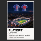 Alan Shearer and Chris Sutton Blackburn Rovers Icons in Lights Frame artwork in black