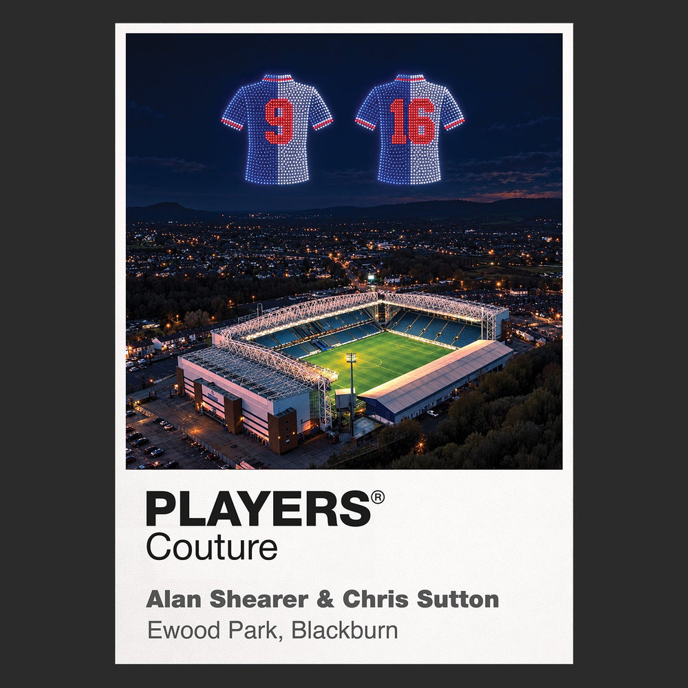 Alan Shearer and Chris Sutton Blackburn Rovers Icons in Lights Frame artwork in black