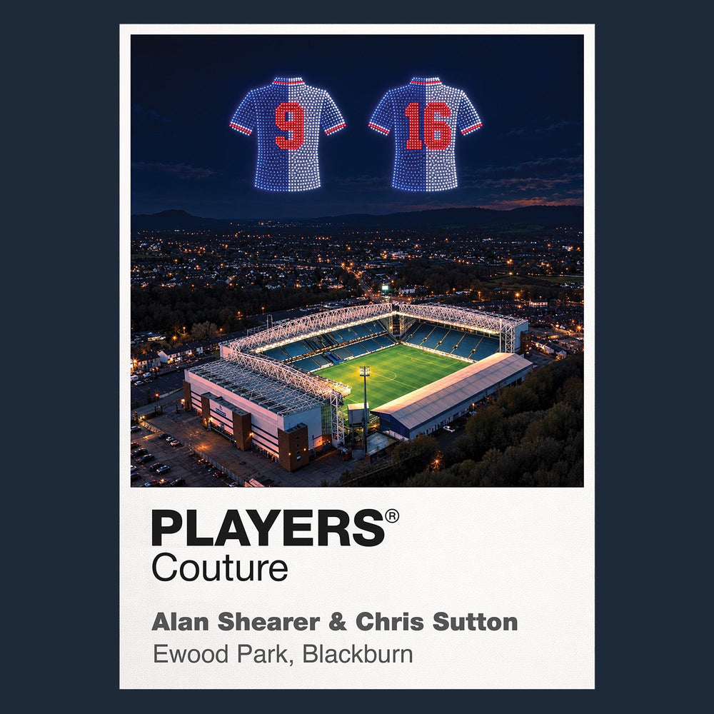 Alan Shearer and Chris Sutton Blackburn Rovers Icons in Lights Frame artwork in navy