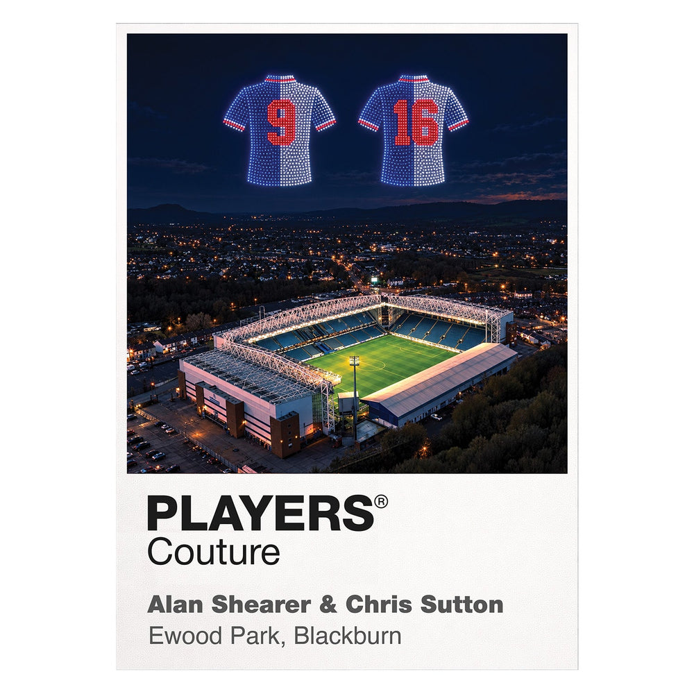 Alan Shearer and Chris Sutton Blackburn Rovers Icons in Lights Frame artwork in white