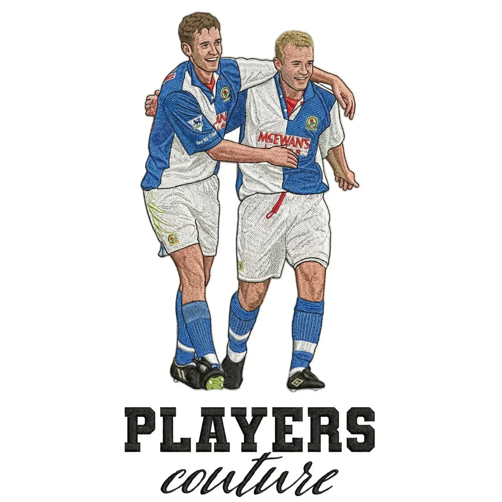 Shearer & Sutton Badge Men's Hoodie – white close-up detail shot of the Shearer & Sutton Players Couture logo design