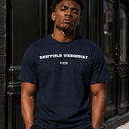 Sheffield Wednesday Men's T-Shirt — lifestyle photo, Navy t-shirt