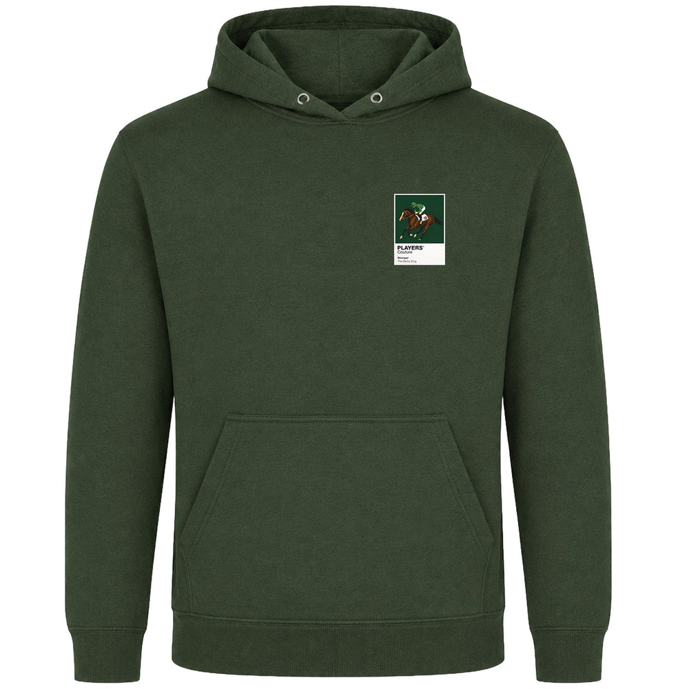 Shergar horse racing hoodie – mens earthy green hoodie view