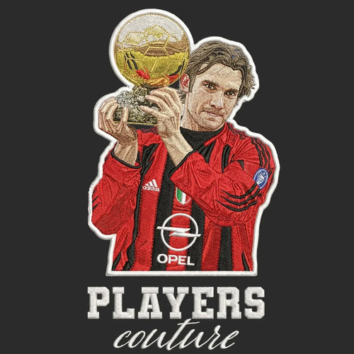 Andriy Shevchenko Badge Men's Hoodie – black close-up detail shot of the Andriy Shevchenko Players Couture logo design