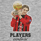 Andriy Shevchenko Badge Men's Hoodie – grey close-up detail shot of the Andriy Shevchenko Players Couture logo design