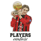Andriy Shevchenko Badge Men's Hoodie – white close-up detail shot of the Andriy Shevchenko Players Couture logo design