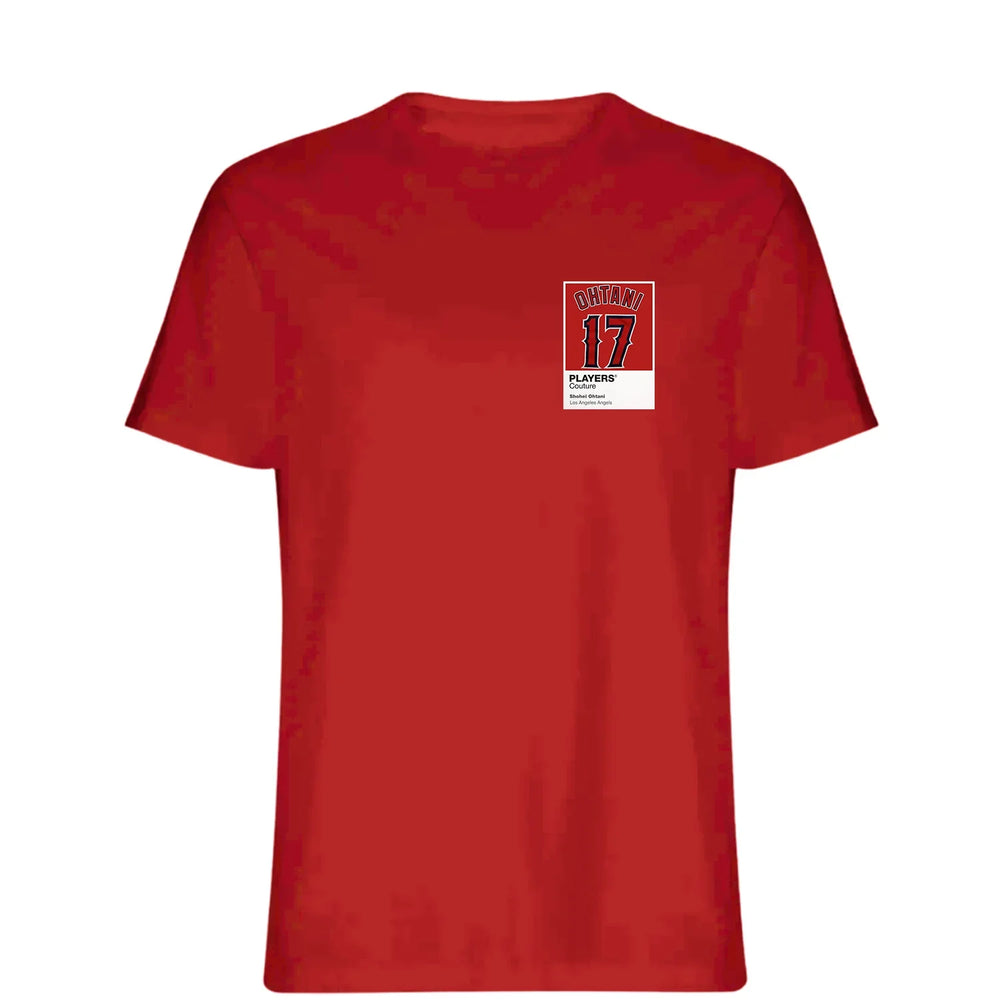 Shohei Ohtani 17 Angels t-shirt – red men's t-shirt featuring the Shohei Ohtani 17 Angels Players Couture logo