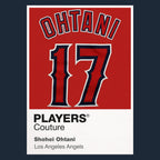 Shohei Ohtani 17 Angels Jersey Frame Men's T-Shirt – navy close-up detail shot of the Shohei Ohtani 17 Angels Players