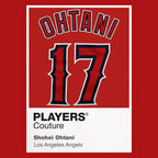 Shohei Ohtani 17 Angels Jersey Frame Men's T-Shirt – red close-up detail shot of the Shohei Ohtani 17 Angels Players Couture