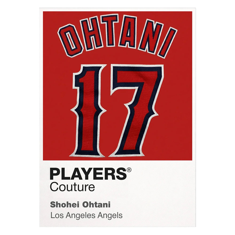 Shohei Ohtani 17 Angels Jersey Frame Men's T-Shirt – white close-up detail shot of the Shohei Ohtani Players Couture logo