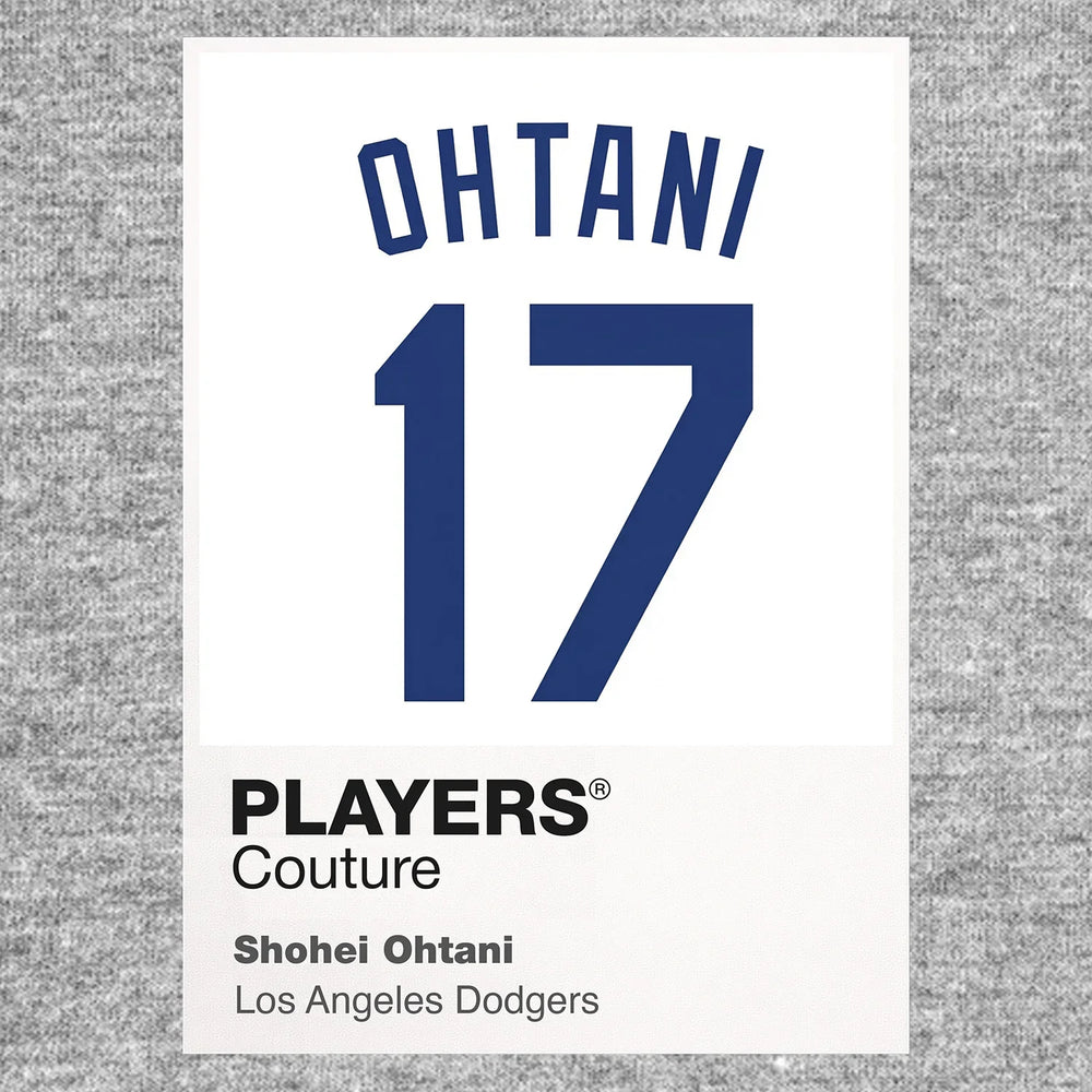Shohei Ohtani 17 Dodgers Jersey Frame Men's T-Shirt – grey close-up detail shot of the Shohei Ohtani 17 Dodgers Players