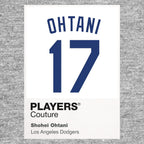 Shohei Ohtani 17 Dodgers Jersey Frame Men's T-Shirt – grey close-up detail shot of the Shohei Ohtani 17 Dodgers Players