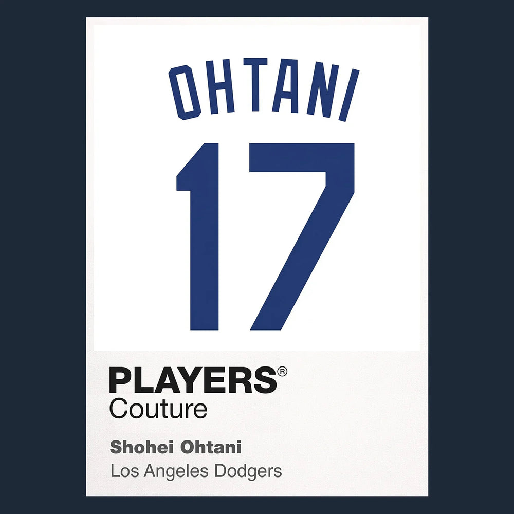 Shohei Ohtani 17 Dodgers Jersey Frame Men's T-Shirt – navy close-up detail shot of the Shohei Ohtani 17 Dodgers Players