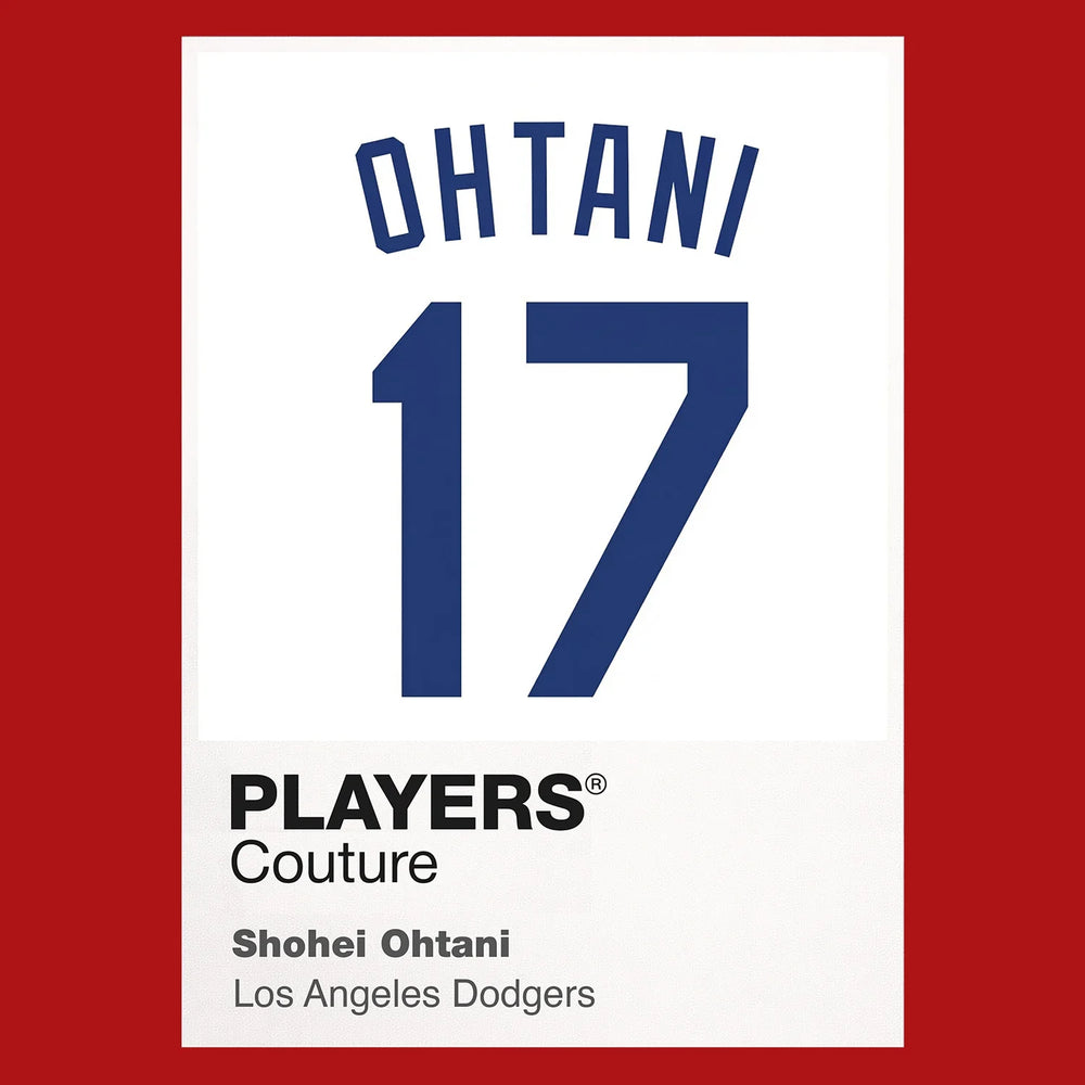 Shohei Ohtani 17 Dodgers Jersey Frame Men's T-Shirt – red close-up detail shot of the Shohei Ohtani 17 Dodgers Players