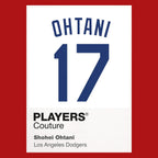 Shohei Ohtani 17 Dodgers Jersey Frame Men's T-Shirt – red close-up detail shot of the Shohei Ohtani 17 Dodgers Players