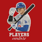 Shohei Ohtani Badge Men's Hoodie – white close-up detail shot of the Shohei Ohtani Players Couture logo design