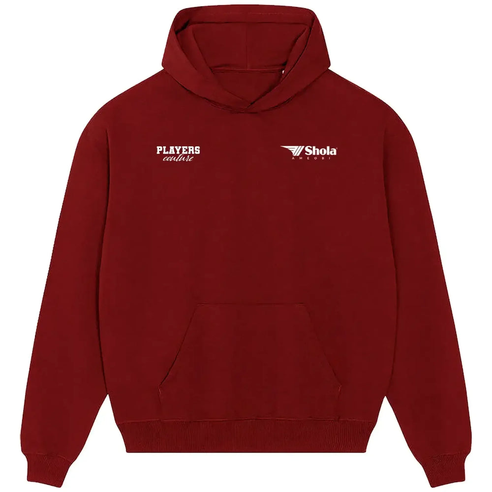 Shola Ameobi hoodie – red men's hoodie featuring the Shola Ameobi Players Couture logo