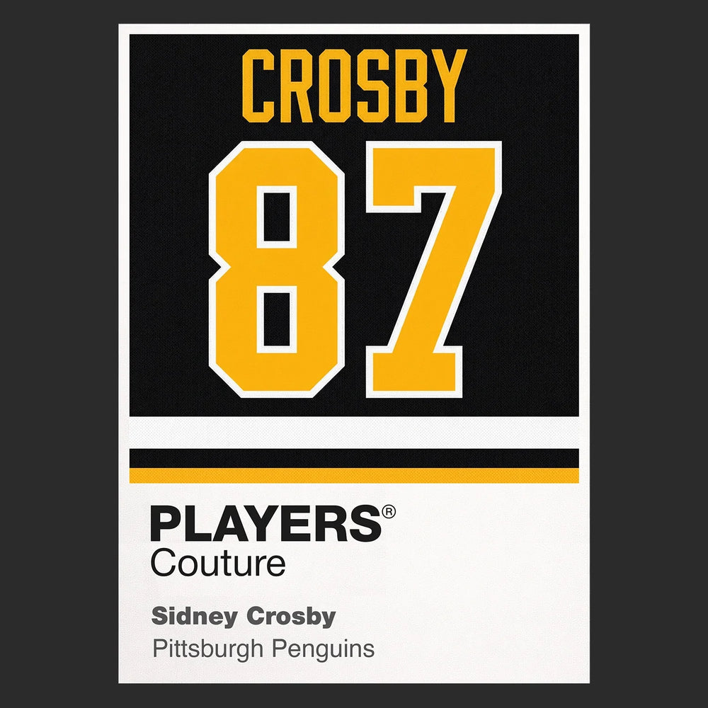 Sidney Crosby 87 Jersey Frame Men's T-Shirt – black close-up detail shot of the Sidney Crosby 87 Players Couture logo design