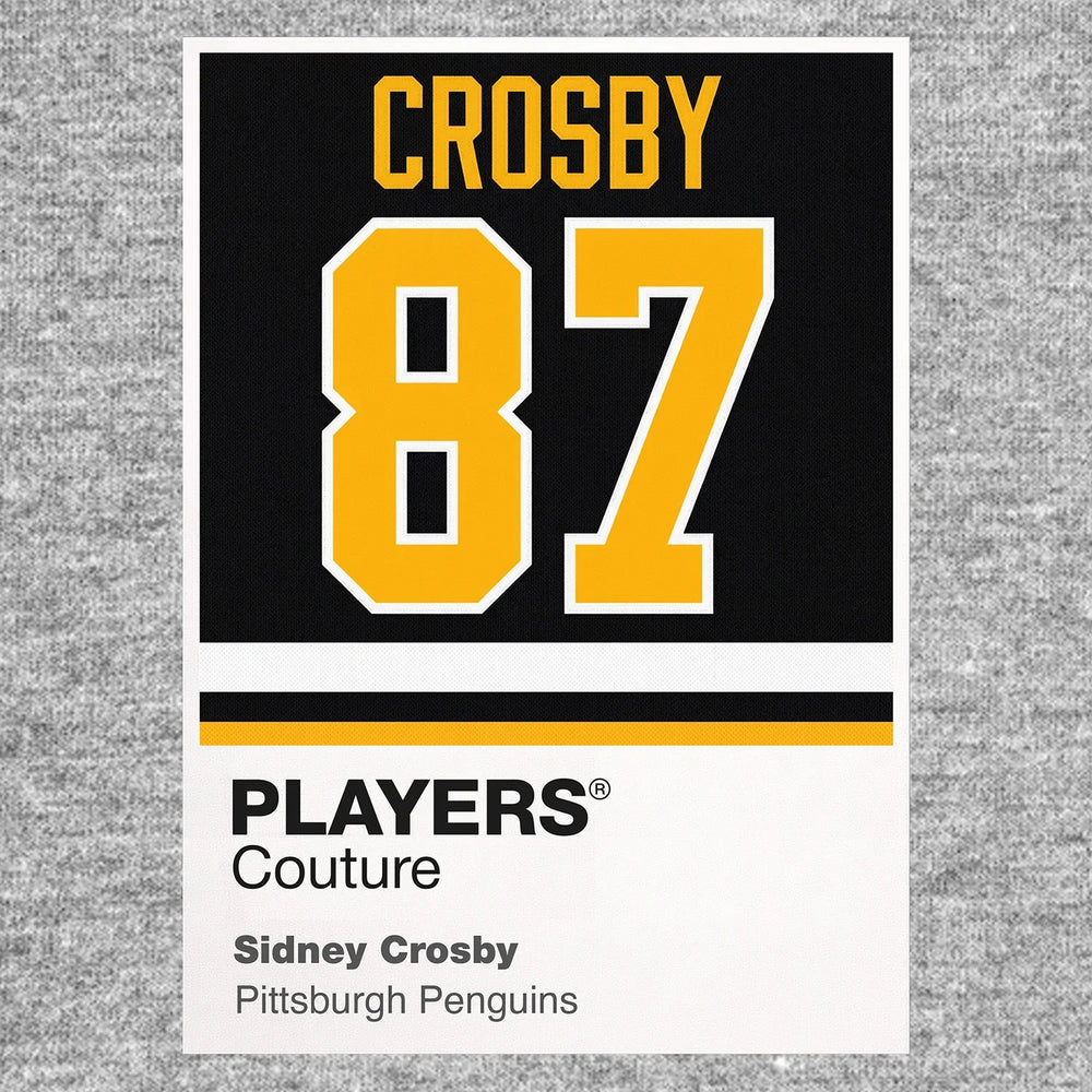 Sidney Crosby 87 Jersey Frame Men's T-Shirt – grey close-up detail shot of the Sidney Crosby 87 Players Couture logo design