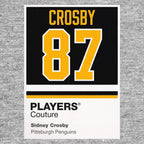 Sidney Crosby 87 Jersey Frame Men's T-Shirt – grey close-up detail shot of the Sidney Crosby 87 Players Couture logo design